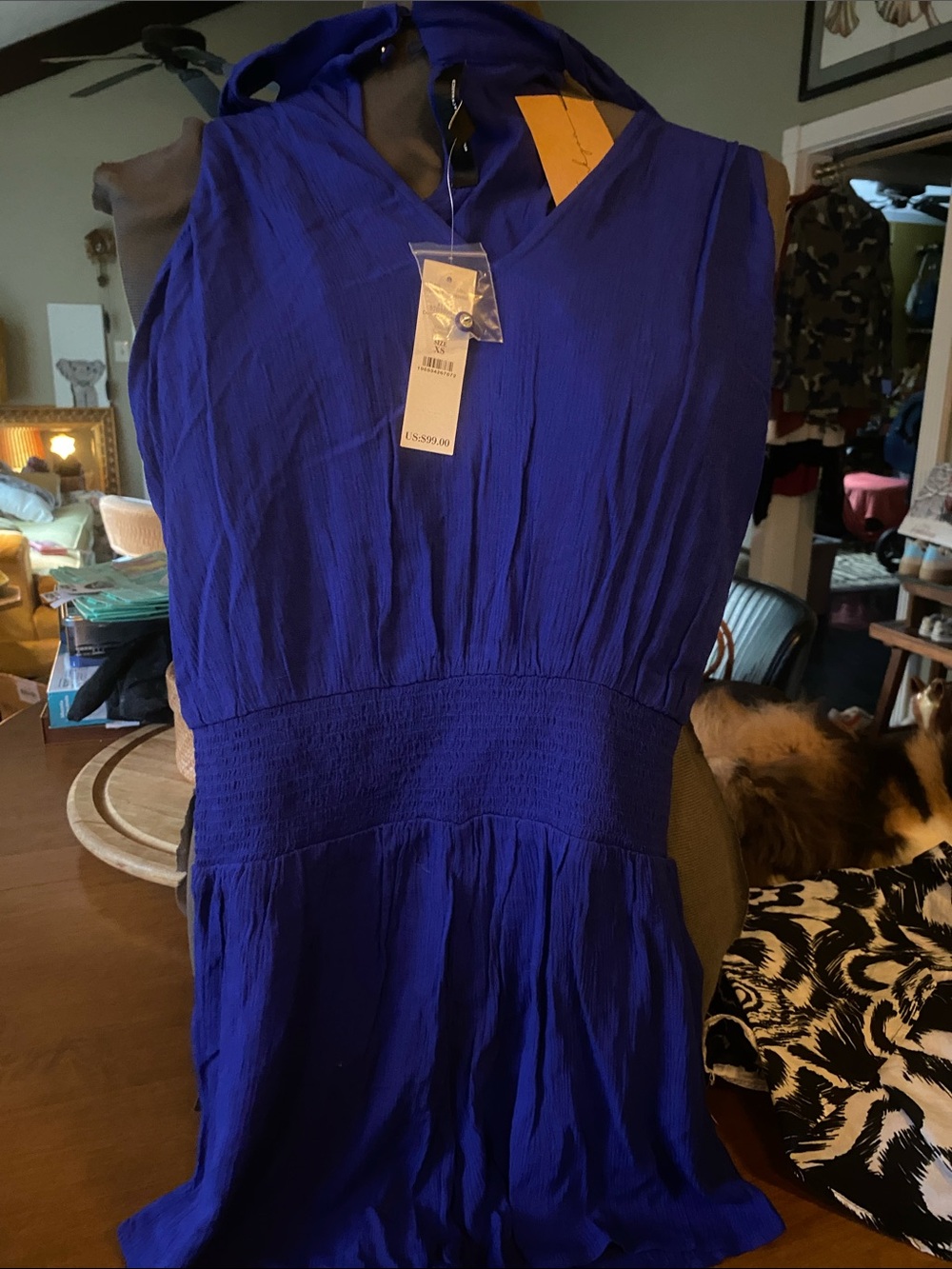 White House Black Market crinkle halter top jumper - SZ XS Cobalt Blue